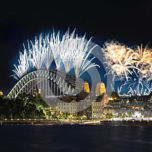 Sydney Harbour Bridge New Years Eve fireworks, colourful NYE fire works