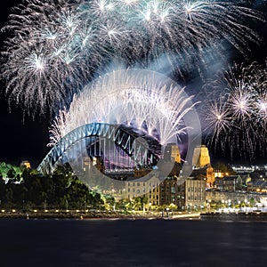 Sydney Harbour Bridge New Years Eve fireworks, colourful NYE fire works