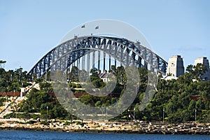 Sydney Harbour Bridge seen above Barangaroo Reserve