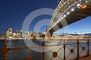 Sydney Harbour Bridge and Sydney Skyline at dusk