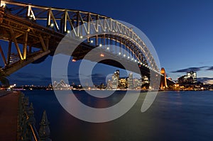 Sydney Harbour Bridge and Sydney Skyline at dusk