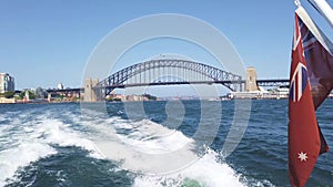 Sydney Harbour Bridge, View From Boat Travelling West Along Harbour, Australia