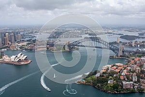 Sydney Harbour - Opera House & Harbour Bridge aerial shot