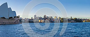 Sydney Harbour Panorama NSW Australia on a sunny clear blue sky day with the turquoise colours of the bay