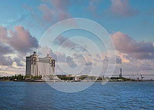 Sydney Lanier Bridge and Hotel at Dusk