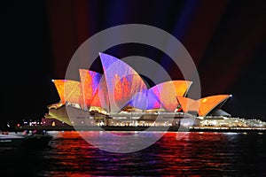 Sydney Opera House in Orange and Purple colours for Vivid