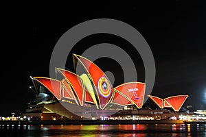 Sydney Opera House under festival designs