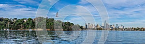 Sydney Panorama view of Sydney Harbour and CBD buildings on the foreshore in NSW Australia