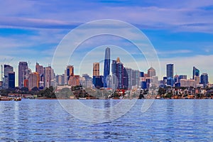 Sydney Panorama view of Sydney Harbour and CBD buildings on the foreshore in NSW Australia