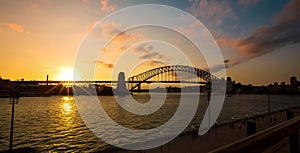 The Sydney. Panoramic image of Sydney, Australia with Harbour Bridge during  sunset and  twilight sky hour