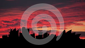 Sydney Skyline, Australia, Red Sunset Timelapse