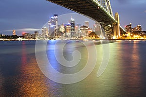 Sydney skyline with Harbour Bridge night scenery photo