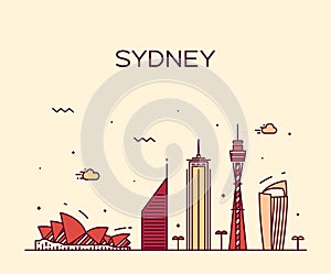 Sydney skyline trendy vector illustration linear