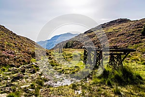 Sygun Copper Mine. Old rusty copper mine workings in Cwm Bychan in Snowdonia National Park near Beddgelert, Gwynedd, North Wales,