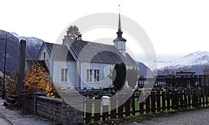 Sylte church in Autumn colours in Valldal n Norway