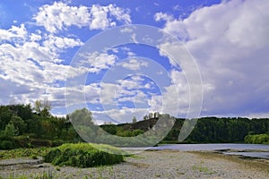 The Sylva River and Mount Lobach against the background of the summer sky