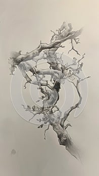 Sylvan Serenity: Captivating Pencil Drawing of Nature\'s Gnarled Vine