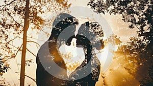 Sylvan Serenity: Couple's Silhouette with Forest Vacation Double Exposure