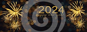 Sylvester, New Year\'s Eve, Happy new Year 2024 Party, Firework celebration background banner - Golden fireworks