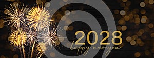 Sylvester, New Year\'s Eve, Happy new Year 2028 Party, Firework celebration background banner - Golden fireworks