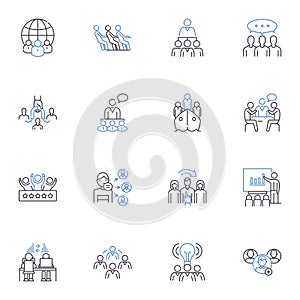 Symbiosis line icons collection. Cooperation, Mutualism, Interaction, Interdependence, Collaboration, Commensalism photo