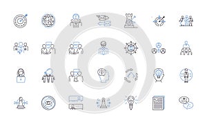 Symbiotic Relationship line icons collection. Mutualism, Commensalism, Parasitism, Altruism, Interdependence photo