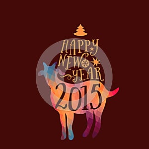 Symbol of the 2015 year, greeting card with goat. Vector watercolor background. Greeting card 2015. Happy New Year 2015.
