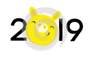 Symbol 2019 year in Eastern calendar yellow pig. Logo New Year 2019. Use for calendar diary banner poster postcard