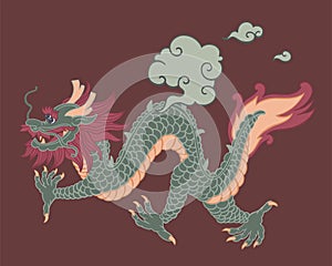 Symbol of 2024, Chinese dragon with cloud vector