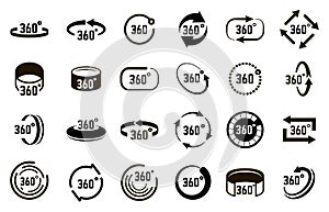 Symbol 360 degrees. Angle 360 degree circle signs, panorama arrows circular elements, circle 360 degrees vector