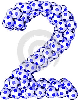 Symbol 3d made from soccer balls. number 2