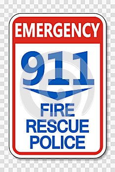 symbol 911 Fire Rescue Police Sign on transparent background