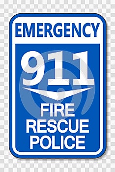 symbol 911 Fire Rescue Police Sign on transparent background