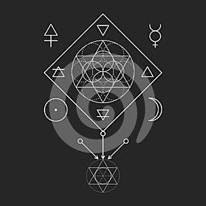 Symbol of alchemy and sacred geometry. Three primes: spirit, soul, body and 4 basic elements: Earth, Water, Air, Fire photo