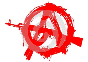 Symbol anarchy in circle and machine gun