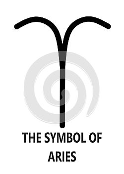 The symbol of Aries with description words set against a white backdrop