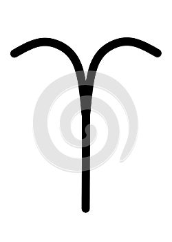 The symbol of Aries set against a white backdrop photo