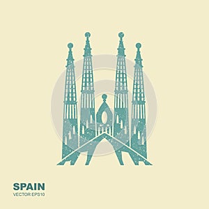 Symbol of Barcelona, Sagrada Familia. Stylized flat icon photo