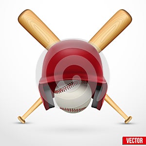 Symbol of a baseball. Helmet, ball and two bats. V photo