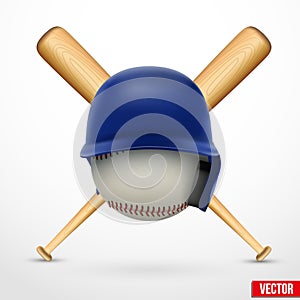 Symbol of a baseball. Helmet, ball and two bats. V photo
