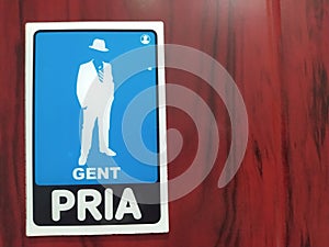 A symbol on the bathroom for men only is affixed to the entrance to the bathroom in Cilacap Indonesia 8 September 20