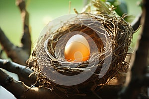 Symbol of beginnings Nest cradles a solitary, precious egg