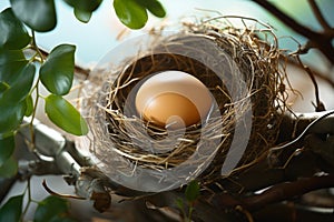 Symbol of beginnings Nest cradles a solitary, precious egg