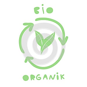 Symbol of bio organic products. Recycling sign. Eco-friendly attitude to yourself and the world around the label.