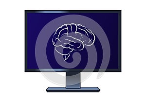 Symbol of the brain on the computer lcd monitor