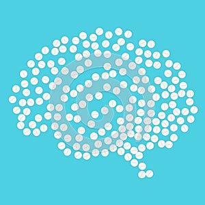 Symbol of brain pills on blue
