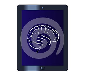 Symbol of the brain on the tablet computer