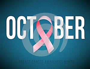 Symbol of Breast cancer awareness month in october. Realistic pink ribbon.