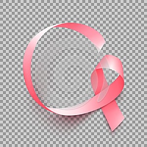 Symbol of breast cancer awareness month in october. Realistic pink satin ribbon over transparent background. Vector.