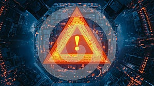 Symbol of a caution warning sign warning of a digital technology system error danger